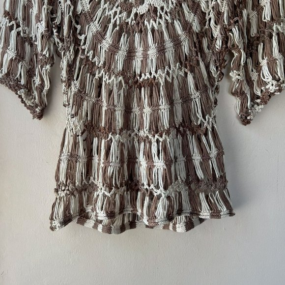 Vintage Y2K Vivid Collection Brown White Crocheted Swim Cover Up Blouse - Picture 9 of 10